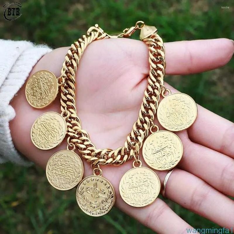 Pulsera de moneda de oro de acero inoxidable personalizada de lujo de diseñador de brazalete para encanto de gama alta unisex