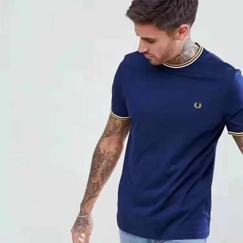 Mens TShirts Color Matching Ear of Wheat Laurel Round Neck Cotton Short Sleeve Top Premium Embroidery Business Casual Luxury Men TShirt 230406