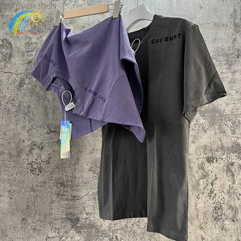 Men's T-Shirts Purple Carbon Grey Solid Classic Small Embroidery Cav Empt C.E T Shirt Men Women 1 1 Loose Vintage Washed Batik Cavempt Tee