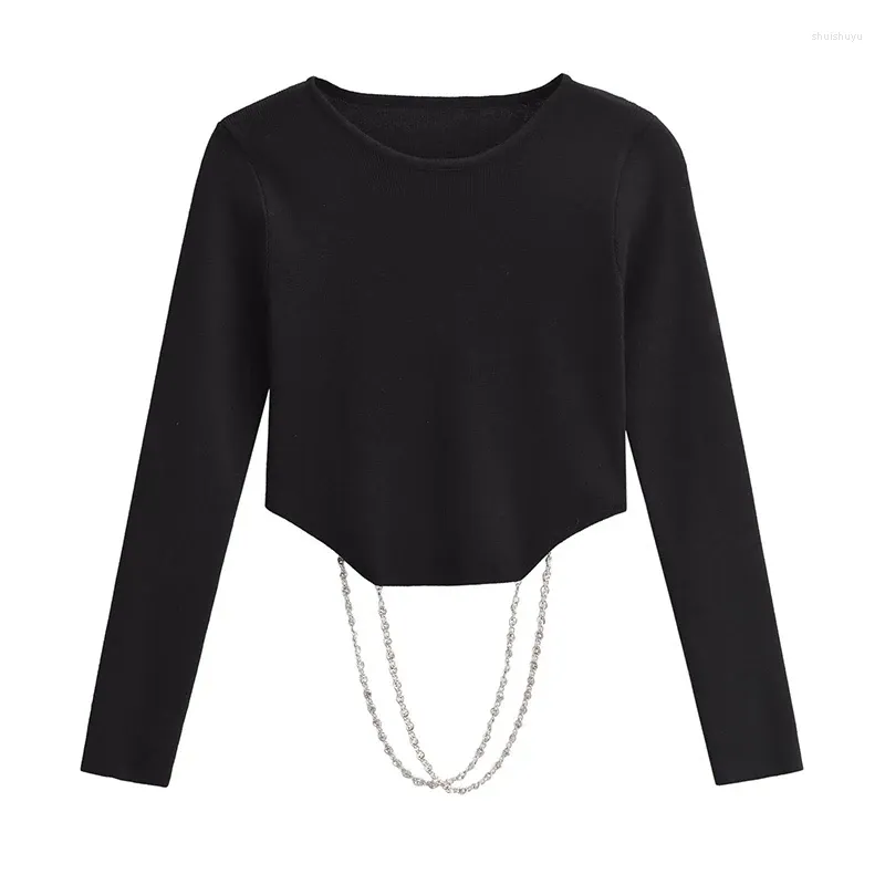 Women's Sweaters YENKYE Sexy Women Removable Chain Appliques Knit Top Fashion Backless Asymmetrical Hem Female Black Crop Sweater