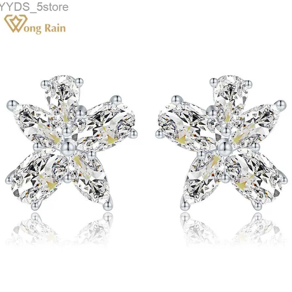 Stud Wong Rain 925 en argent Sterling poire ovale coupe laboratoire saphir pierre précieuse fleur boucles d'oreilles boucles d'oreilles de mariage bijoux en gros YQ231107