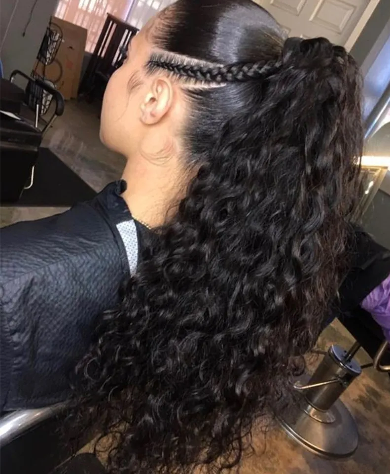 Fashion Youg Girl Curly Ponytail Braided Deep Wave Drawstring Ponytail ...