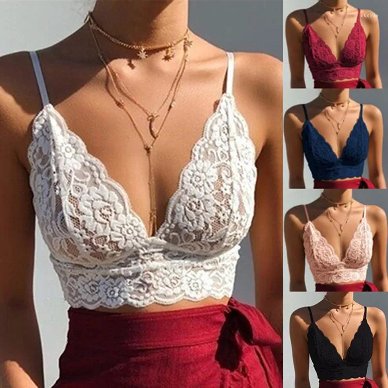 Damen Tanks Frauen 2023 Sommer Häkeln Camis Blumenspitze Bralette Crop Top Strand V-Ausschnitt ungepolsterte Mesh-Tops