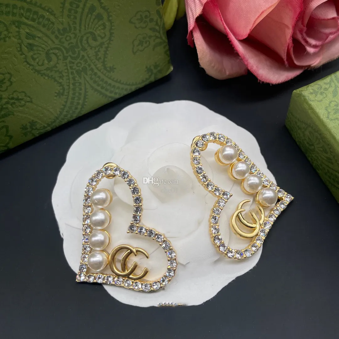 Designer Boucle d'oreille Lettre Double G Logo Marque Stud Boucle d'oreille Luxe Femmes Mode Hoop Bijoux Métal GGity Cristal Perle Boucle d'oreille Cjeweler Cadeau Femme 353