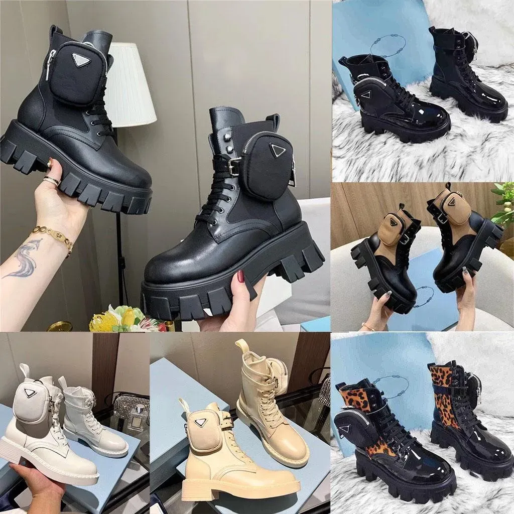 Designers Monolith Women Boots Wheel Nylon Gabardine Shoehigh-Top Womens Sneakers With Box avtagbar nylonpouch svart vit brun casual tränare