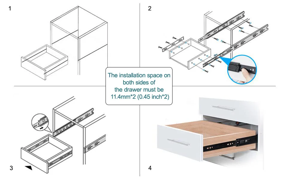 Stainless Steel Full Expansion Drawer Slides Side Mount 8 10 12 14 16 18 20" Ball Bearing Metal Rail Slides Heavy Duty 100 lbs 1/5/20"! ! ! Send screws! !