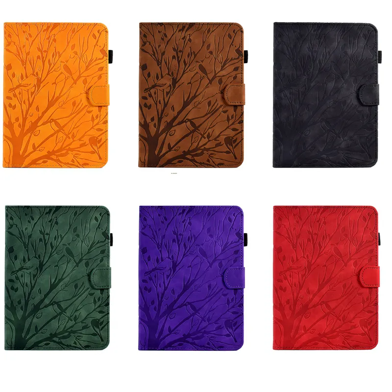 Fortune Tree Leather Wallet Tablett Falls för iPad 10.9 2022 Pro 11 Air4 Air5 10.9 10.5 10.2 10.5 tum Air Air2 2 9,7 tum Lucky Bird Fashion ID -kortplats Slot Holder Book Pouch