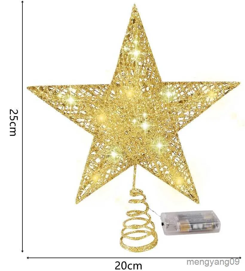 Juldekorationer Iron Glitter Powder Christmas Tree Ornaments Toppstjärnor med LED -ljus Lampa Juldekorationer för Home Xmas Trees R231107