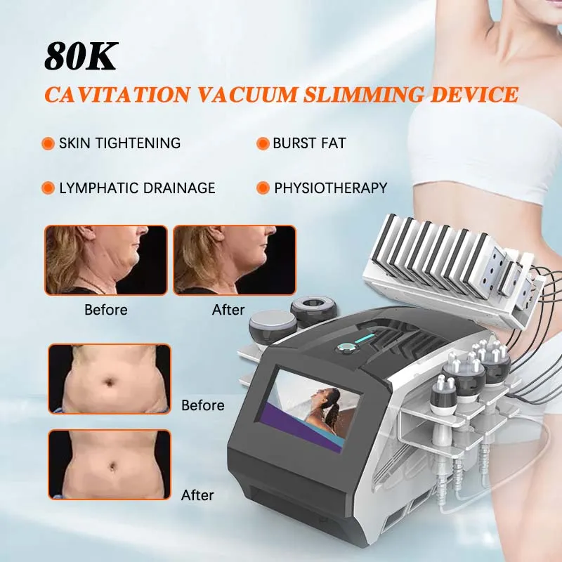 80k Cavitation Vacuum Slimming 3 RF HANDLAR FAT Borttagning Big Power Skin Care 4 Technologies Slim Massager Machine