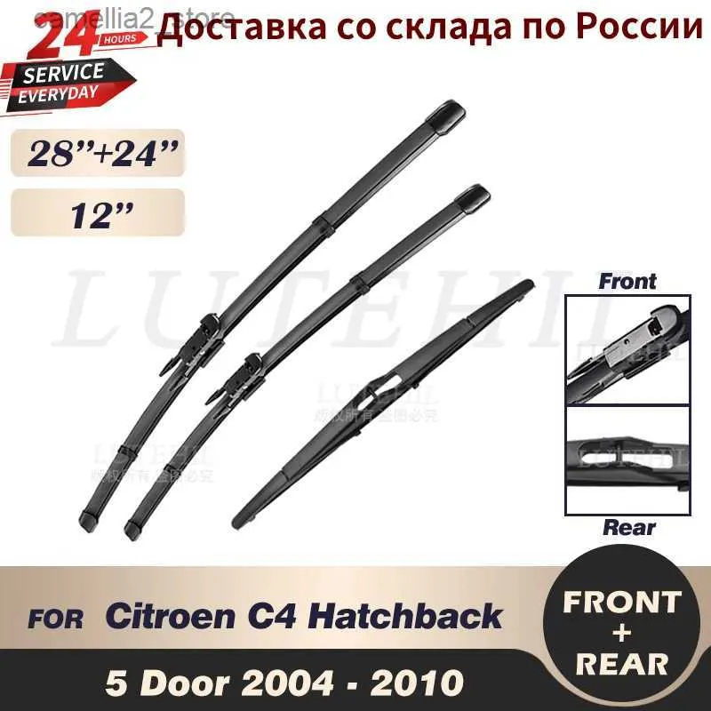 Essuie-glaces Ensemble de balais d'essuie-glace avant et arrière pour citroën C4 hayon 5 portes 2004-2010 2005 2006 MK1 pare-brise pare-brise 28"+24" 12" Q231107