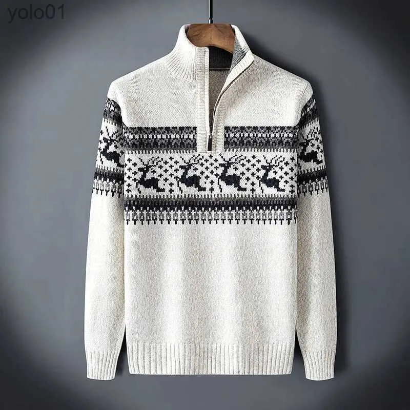 Kvinnors tröjor män vinter vintage hålig hals tröja pullover män hösten ny casual jacquard varm halv zip jul stickad tröja topsl231107