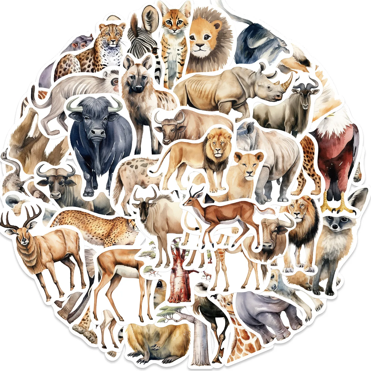 50 PCS African Animal Sticker Real Life محاكاة ملصقات حيوانات حيوانات على الجدران ملصقات الكتابة على الجدران اللطيفة.