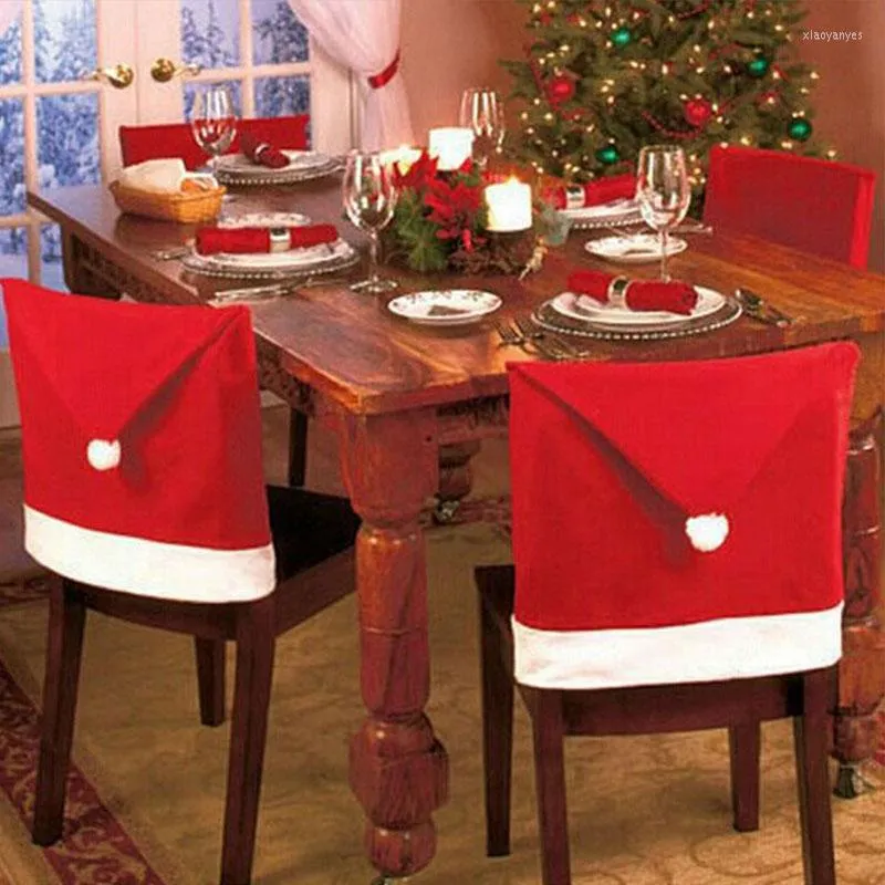 Décorations De Noël 4 Pcs Santa Chapeau Rouge Chaise Couvre Joyeux Décor Dîner Chapeau De Noël Ensembles Maison Chambre Décoration Intérieure En Gros