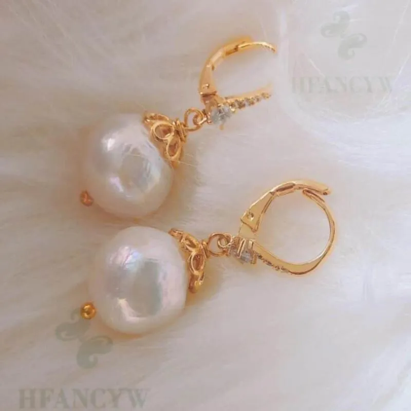 Boucles d'oreilles pendantes en perles baroques blanches, crochet en Zircon 18k, mode de fête, accessoires de luxe naturels irréguliers et fascinants