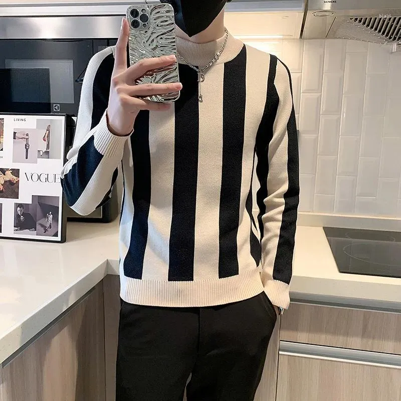 Men's Sweaters Autumn And Winter Stripe Round Collar Sweater Male Korean Version Casual All-match Knitted Bottoming Shirt S-3XL