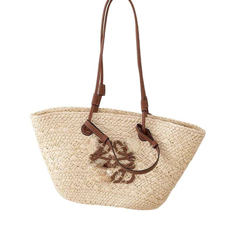 Bolsos de mano de paja informales, bolso de hombro de diseñador, bolsos versátiles para mujer, bolso de playa de viaje de gran capacidad