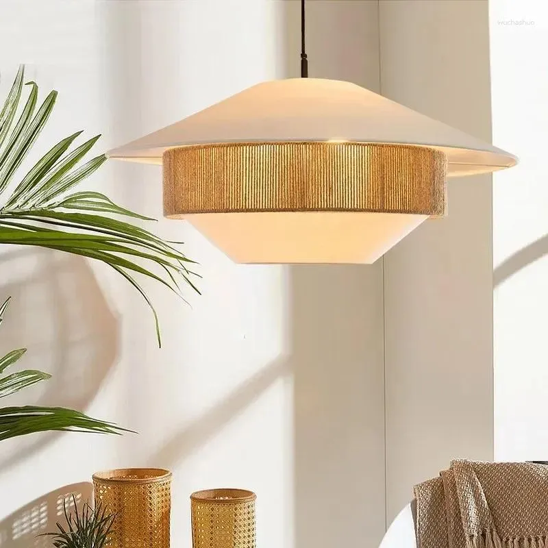 Pendelleuchten LED Kunst Kronleuchter Wohnzimmer Esszimmer Vintage Licht Einfache Wabi-Sabi Schlafzimmer Kreative handgewebte Seillampe