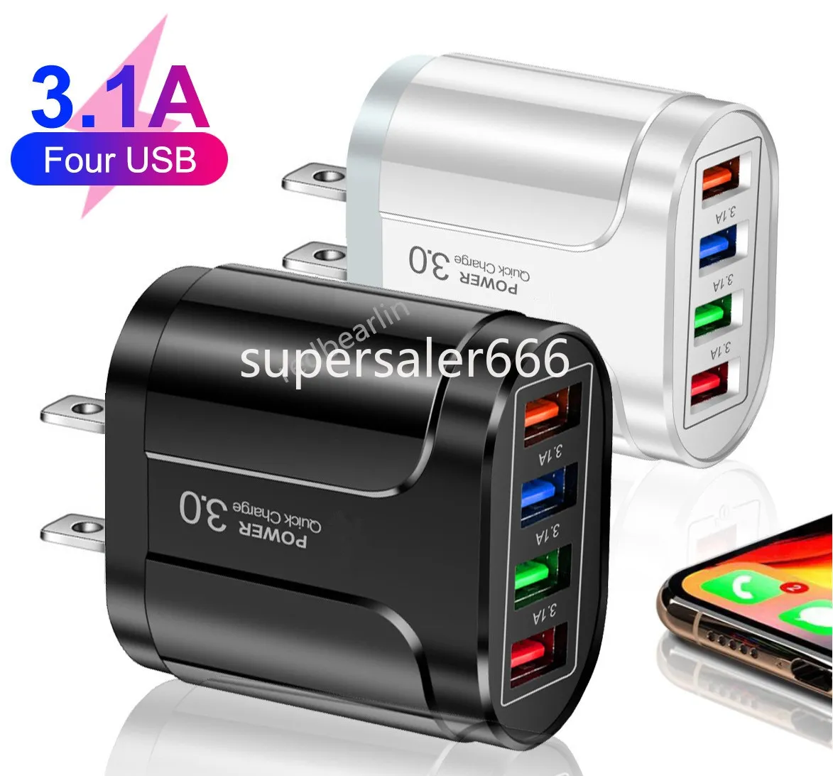 Ricarica rapida 4 porte USB Caricatore da muro USB 3.1A Adattatore di alimentazione portatile Spine UE USA per Iphone 13 14 15 pro Samsung Huawei S1