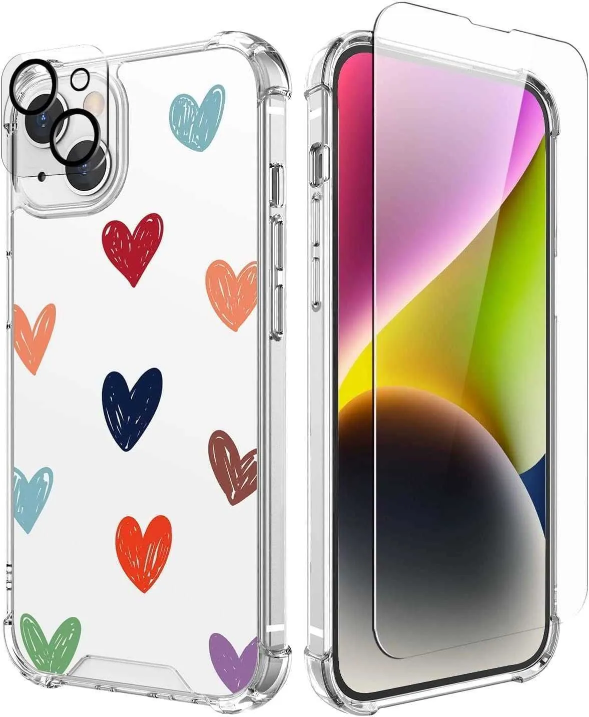 Apple Phone Case Cute Protective Cover 9h 템플릿 유리 스크린 보호기 HD 템퍼 카메라 렌즈 여성, 여자