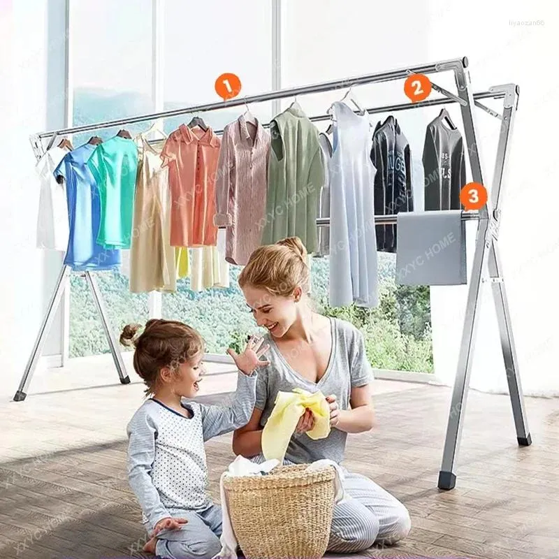 Hangers Metal Floor Hanger Drying Rack Stand Clothes Storage Coat Hanging Wardrobe Mobile Simple Furniture WW50