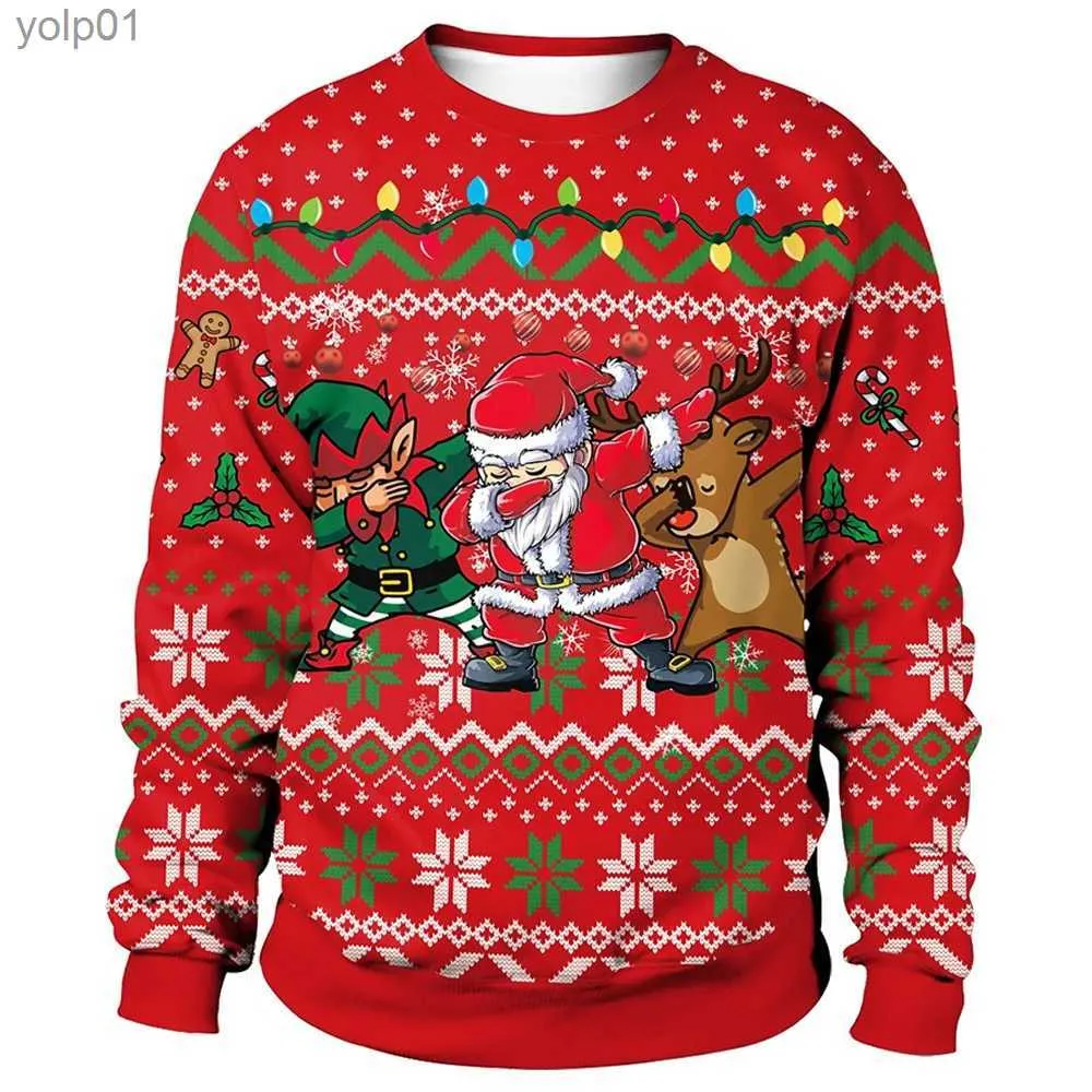 Erkek Hoodies Sweatshirts Noel Sakiller Erkekler İçin Sweaters Noel Ren Geyiği 3d Baskılı O yakalı Kazak Üst Çift Giyim Tatil Kadın Sweatshirtsl231107
