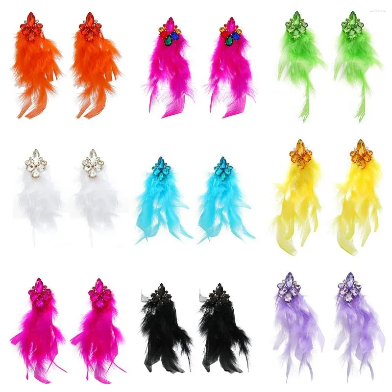 Pendientes colgantes de varios estilos para mujer, gotas de cristales Vintage de plumas coloridas grandes y exageradas, accesorios de fiesta