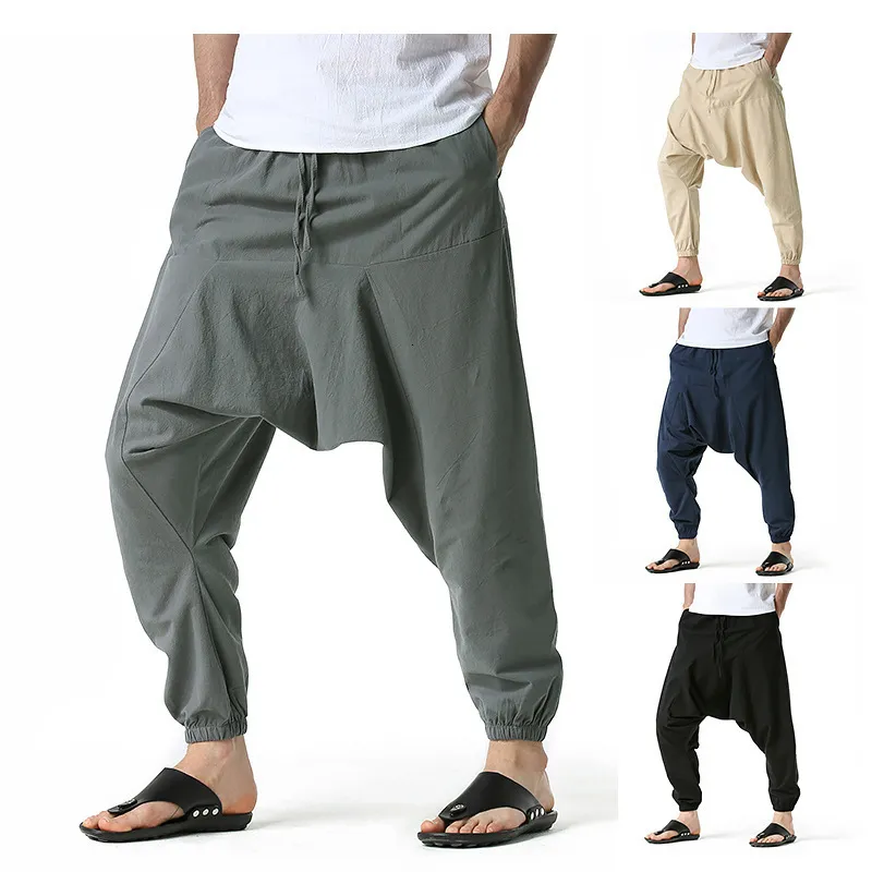 Herrenhose Baumwollfaden Jogger Herren locker sitzend Hippie Bohemian Zigeuner Aladdin Cargohose Yoga Haremshose 413-4 230407