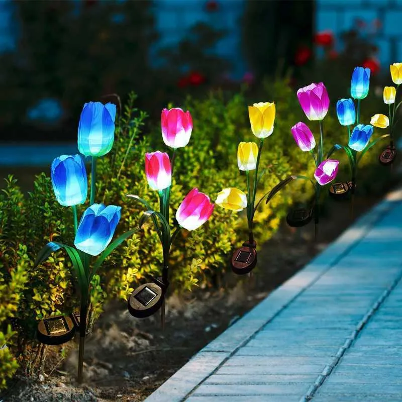 Lawn Lamps Solar Led Light Outdoor Waterdichte zonne -energie Tulp Rose Solar Tuing Lights Garden Decoratie Outdoor Lighting Solar Lawn Lamp P230406