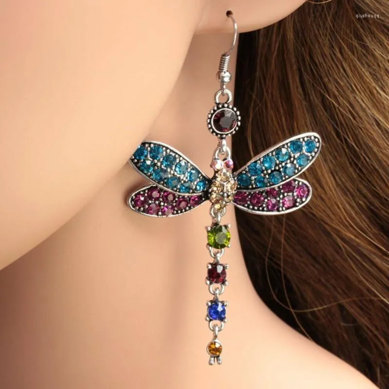 Boucles d'oreilles pendantes couleurs exquises cristal libellule crochet pour femmes mariée fiançailles Cocktail accessoires cadeau bijoux de mariage 2023