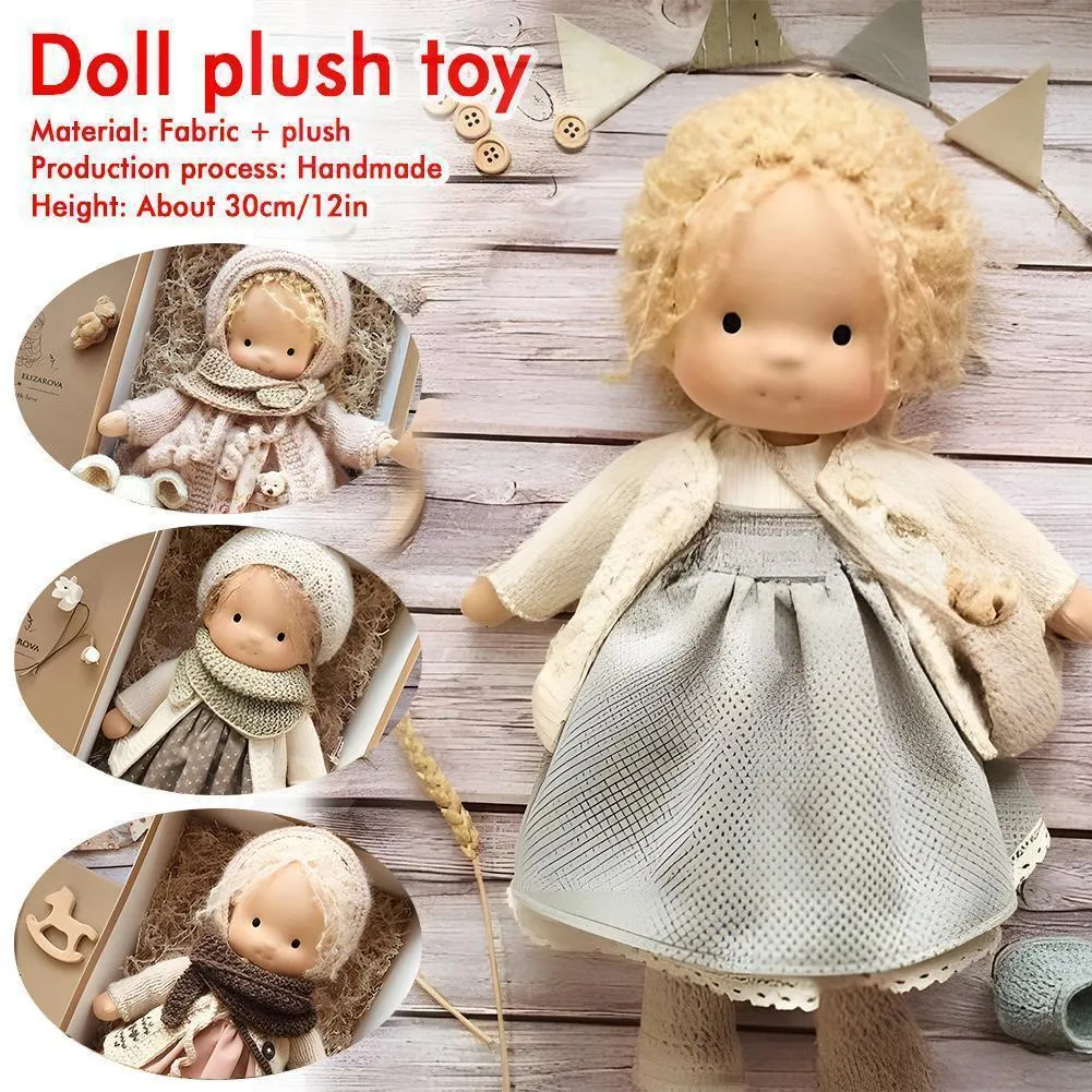 Dolls 30 cm ręcznie robiony pluszowy miękki nadziewana bawełna z złotymi kręconymi tkaninami do włosów pełne ubrania zestaw 230407