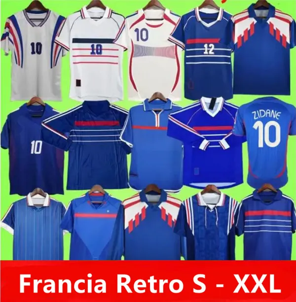 1998 2002 Jersey de futebol francês Retro Zidane Henry Maillot 1996 2004 Camisa de Jersey de futebol Trezeguet Finals 2006 White