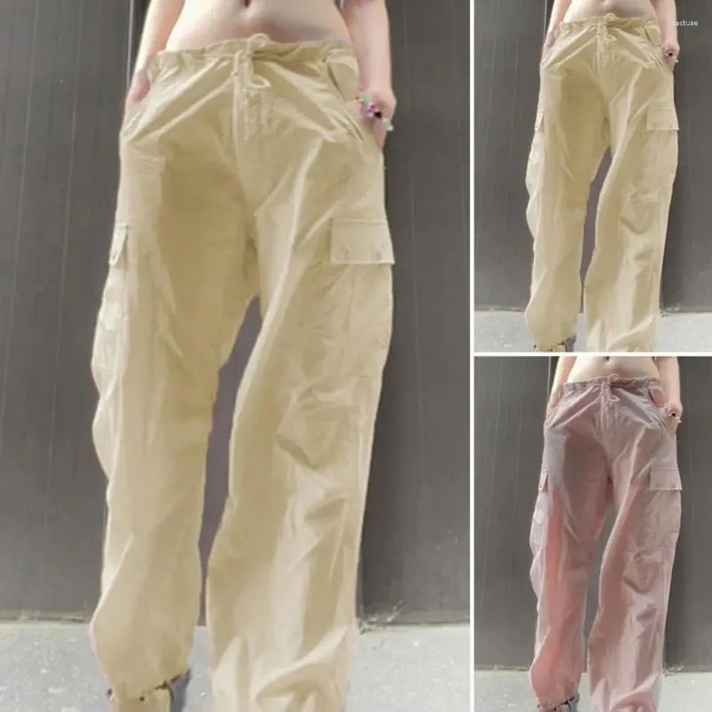 Женские брюки 2023, повседневные брюки-карго с эластичной резинкой на талии, однотонные свободные спортивные брюки с несколькими карманами, женская одежда
