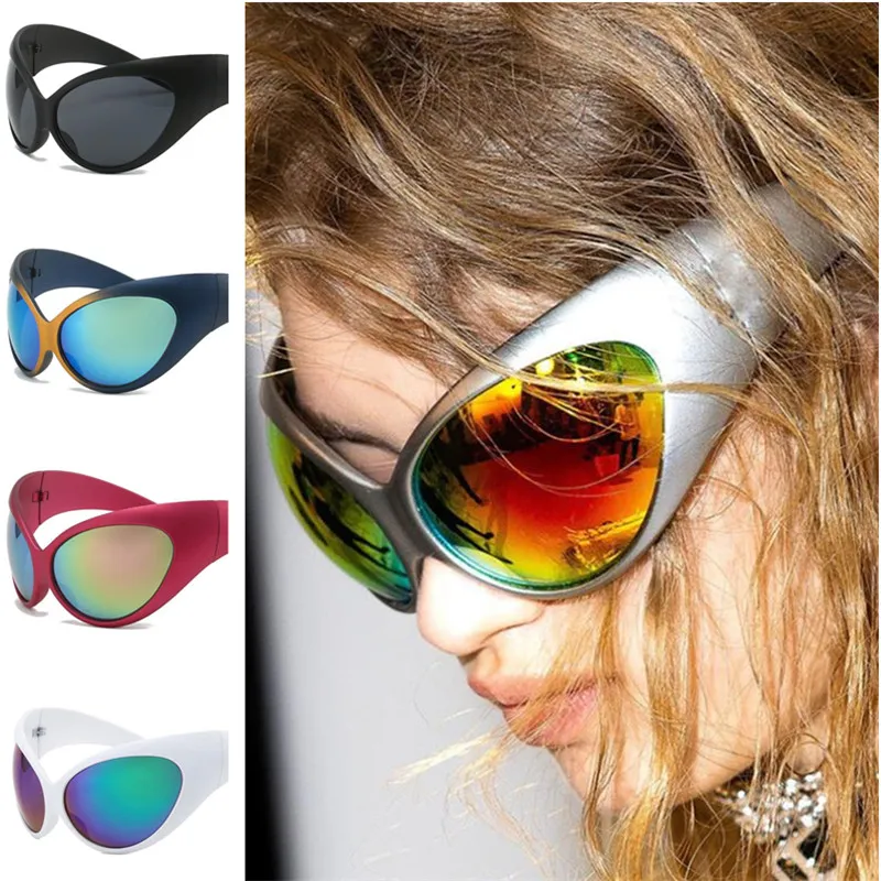 NIEUWE Zonnebril Unisex Cat Eye Zonnebril Fietsen Anti-UV Bril Oversize Frame Brillen Persoonlijkheid Kleur Film Sier