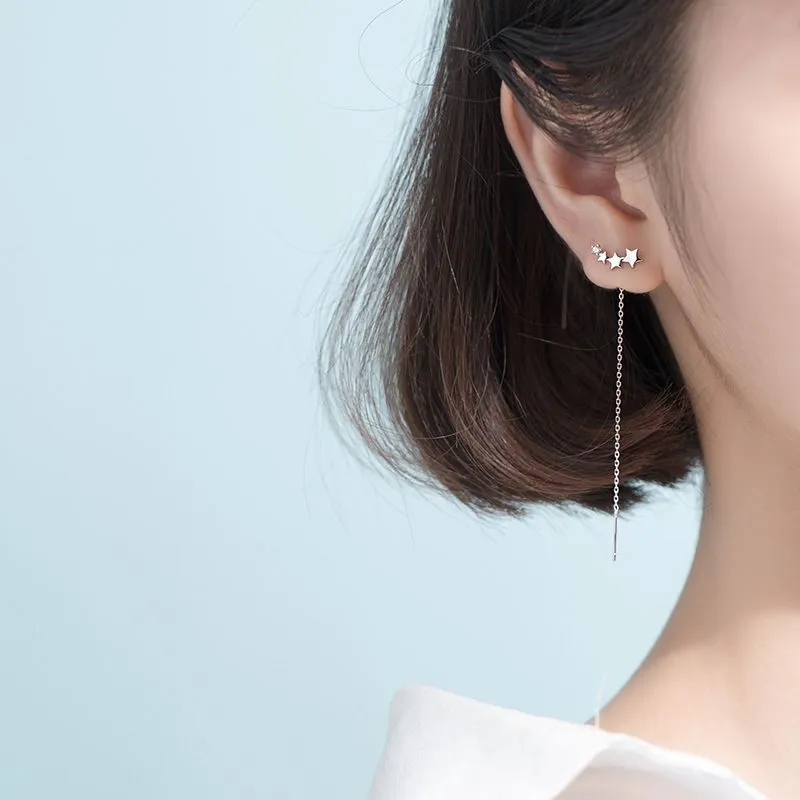 Trend Long Wire Tassel Dangle Thread Chain Climb Star Heart Beads Pendants Drop Earrings women Straight Hanging Earing Jewelry