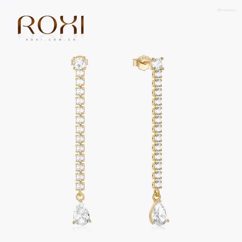 Stud Earrings ROXI S925 Silver Mesh White Crystal Chain Tassel Water Drop Pendant Exquiite Anniversary Gift For Wife Bride Women