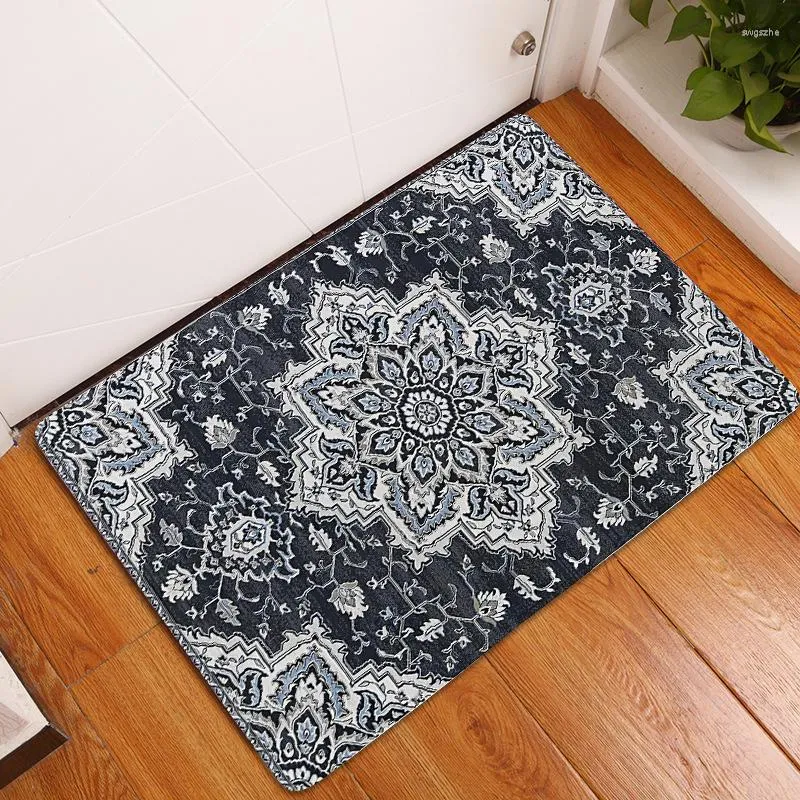 Tapetes de banho boho tapete persa padrão cozinha de entrada de porta tapete de veludo de veludo coral quarto de capacho de parto anti-deslizamento decoração de casa absorvente