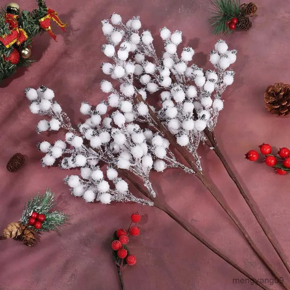 Christmas Decorations 1PC 57CM Long Artificial Fake Plant White Berry Picks Stems Home Decoration Accessories DIY Crafts Christmas Decor Artificiales R231107