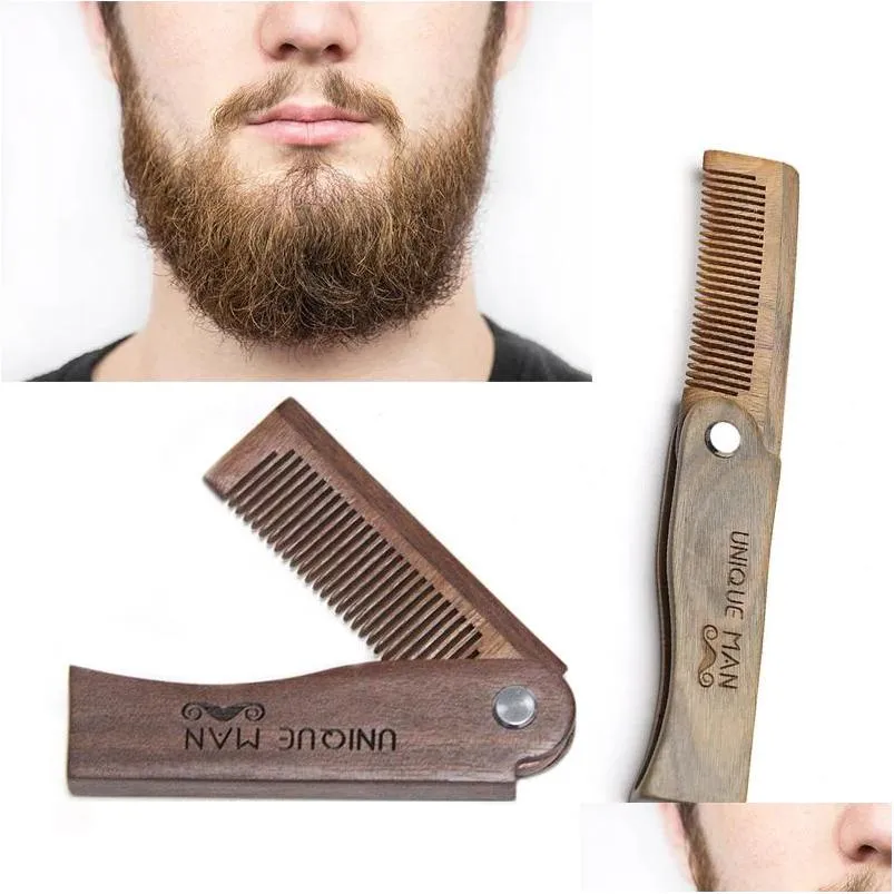 Otro Home Garden Natural Sándalo Peine Barba Bolsillo plegable Cepillo para el cabello Mens Beardbrush Drop Entrega 202 Dhxud