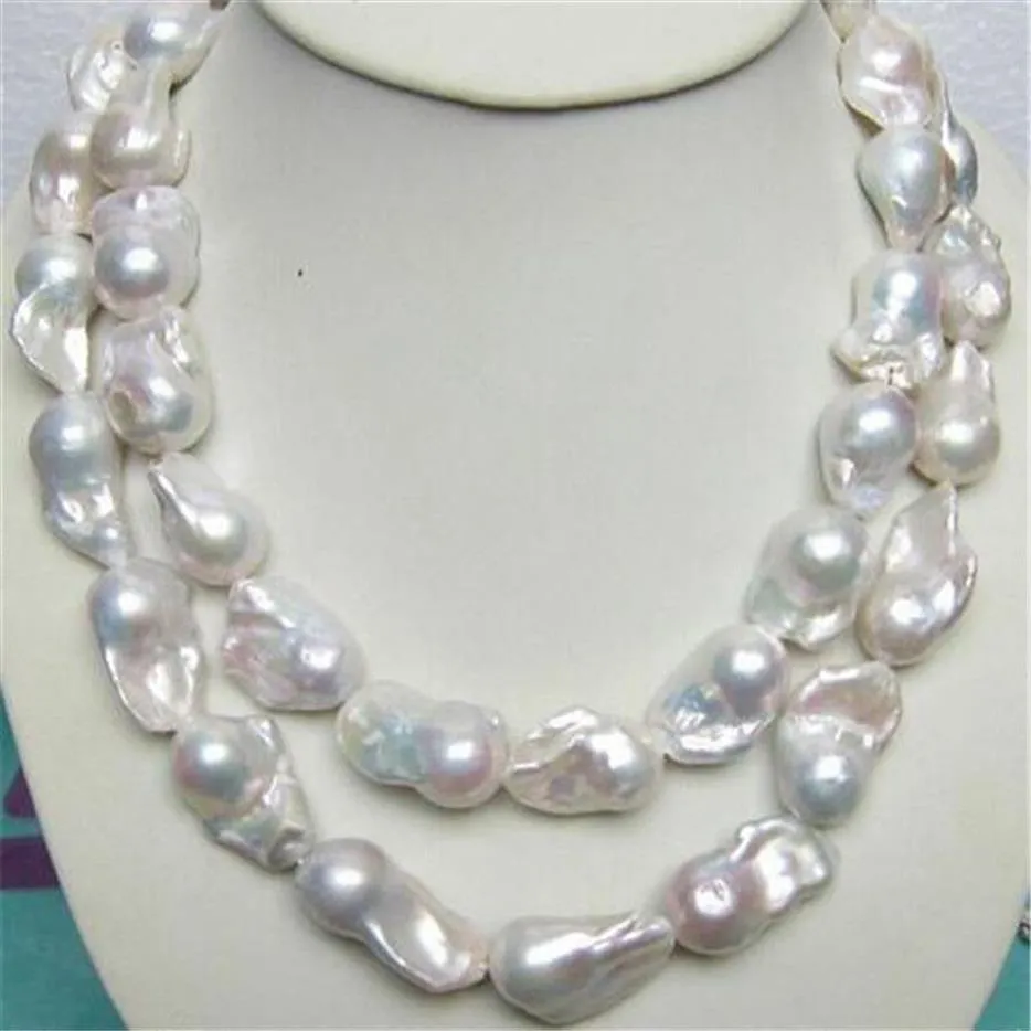 énorme 15-28MM mer du sud véritable collier de perles baroques blanches 35 pouces272R