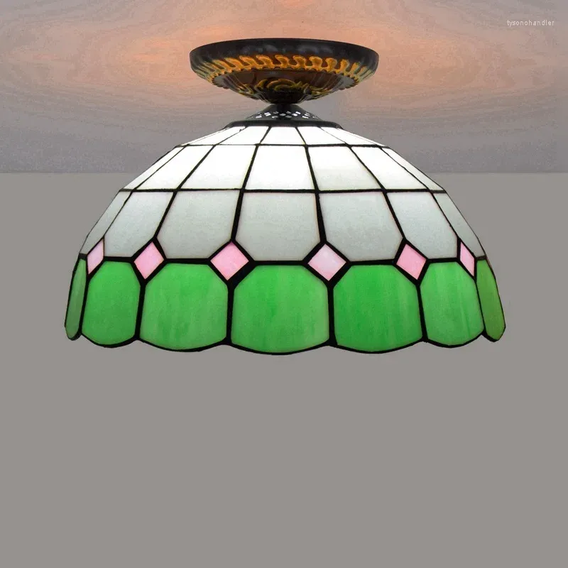 Потолочные светильники, современный Тиффани, круглый средиземноморский зеленый стеклянный светильник для гостиной, спальни, дома, 12-дюймовый роскошный светодиодный светильник