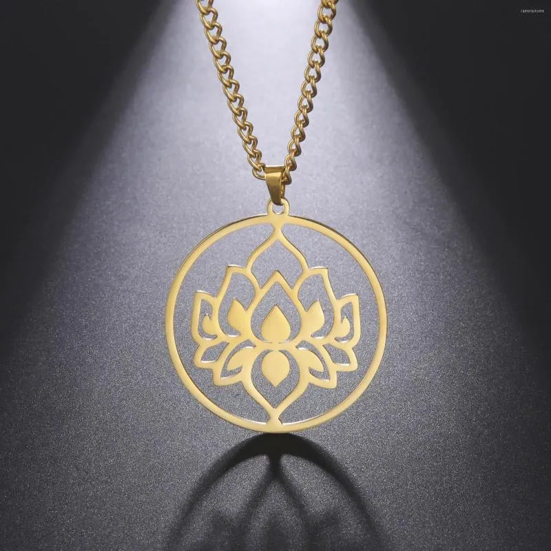 Chains Sipuris In Flower Lotus Necklace For Women Stainless Steel Gold Color Hollow Plating Pendant Jewelry Accessories Gifts