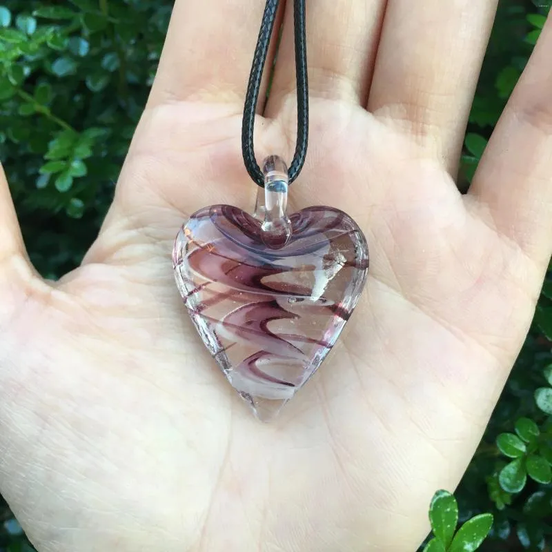 Ожерелье и серьги, комплект 1, модное фиолетовое сердце из муранского стекла с цветочным кулоном «Лэмпворк» для женщин, изделия с ювелирными изделиями