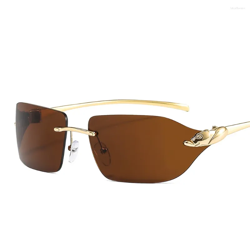 Lunettes de soleil Evove sans monture léopard mâle femmes luxe mode lunettes de soleil pour hommes sans cadre nuances lunettes incurvées Steampunk