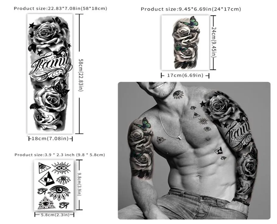 Metershine 46 Sheets Full and Half Arm Waterproof Temporary Fake Tattoo Stickers of Unique Imagery or Totem Express Body Art for M7079755