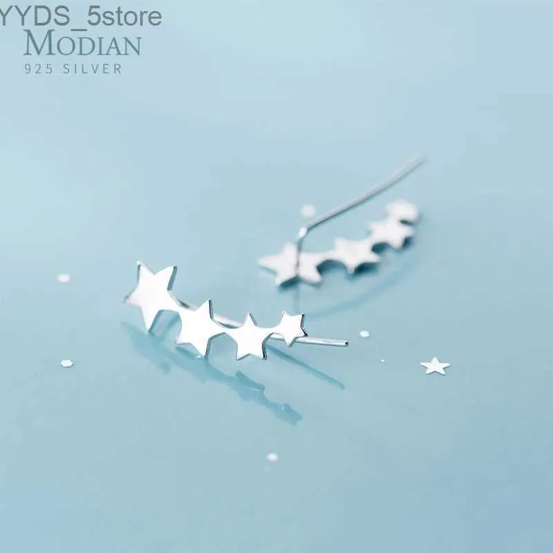 Stud Modian Authentic 925 Sterling Silver Glossy Stackable Stars Row stud Earring for Women Fashion Simple Gold Color Ear Pin Jewelry YQ231107