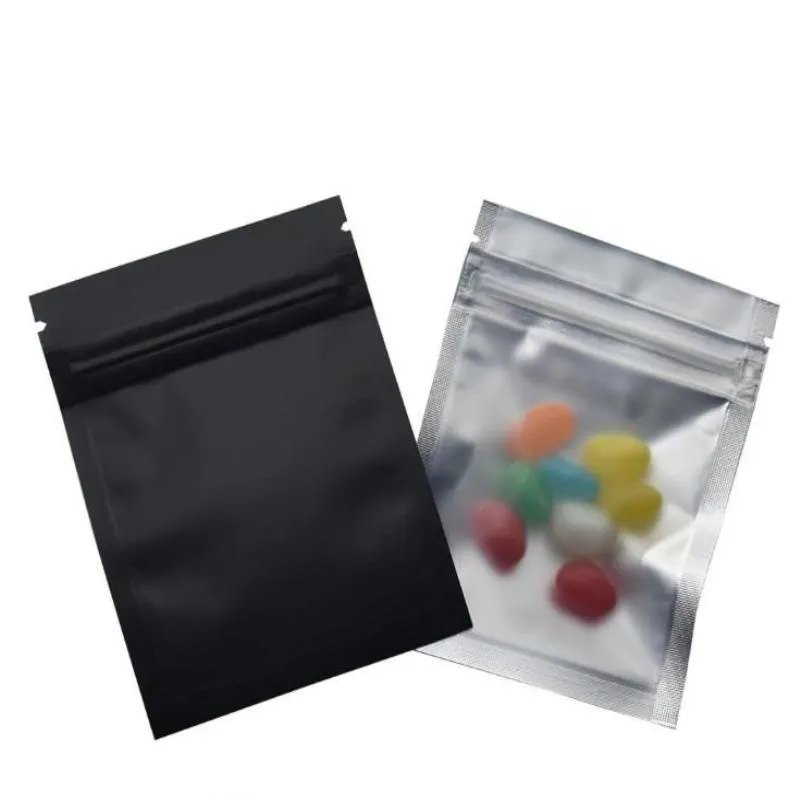 100 unids / lote 75x10 cm Mate Negro / Claro Bolsas con cremallera frontal Resellable Zip Lock Papel de aluminio Bolsa de plástico Alimentos Embalaje Mylar Foil Wrjs