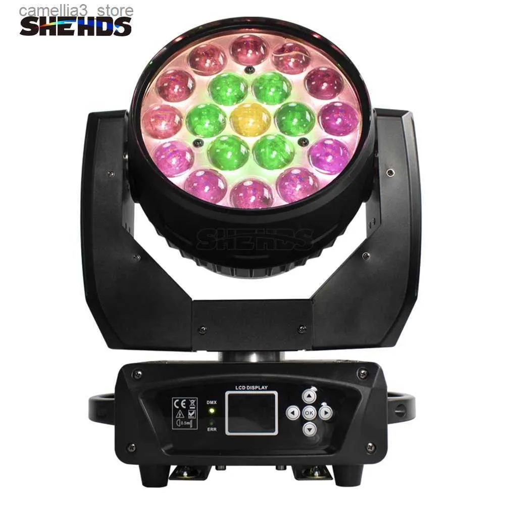 Moving Head Lights New LED 19x15W RGBW Beam+Wash Zoom Moving Head Light DMX 16/24 CH DJ DISCO PART KIRKE TV STUDIO SHEHDS STAGE Effekt Utrustning Q231107