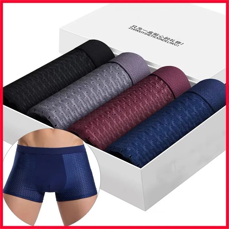 Underpants Men's 4-piece Men's Underwear Bamboo Fiber Boxing Shorts Set Breathable Underwear Men's Underwear Health Protection 230407