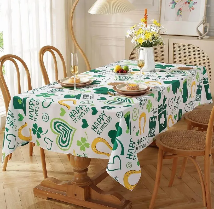 Table Cloth St. Patrick's Day Rectangle Tablecloth Washable Green Cover With Lucky Shamrock Patterns For Dining Tabletop Decoration