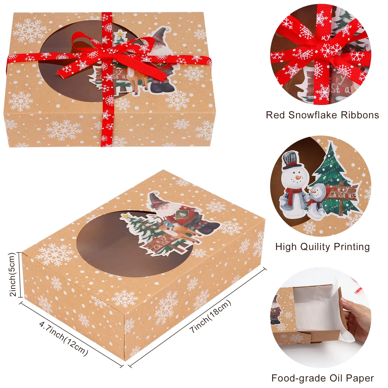 Décorations de Noël Coffrets cadeaux Cookie Treat pour les vacances et les fournitures de fête Boulangerie alimentaire en papier kraft avec papier huilé à fenêtre transparente Otihh